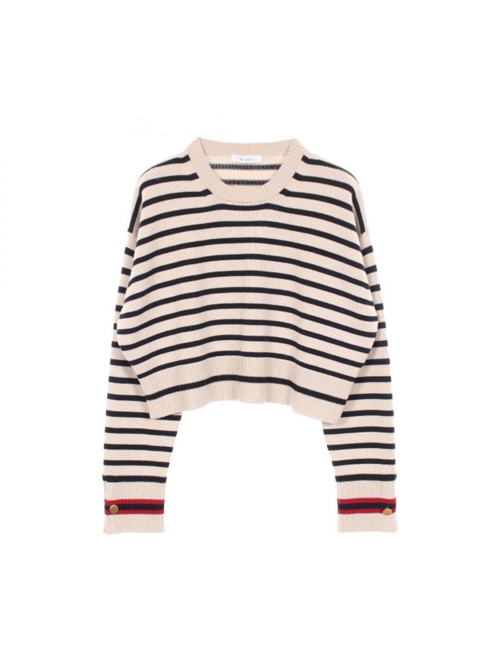 Max Mara Knit Border Cropped Beige Wool Sweater